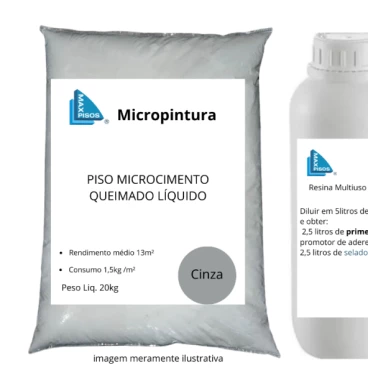 Imagem kit Micropintura Microcimento Queimado Líquido Piso Cinza 20kg 