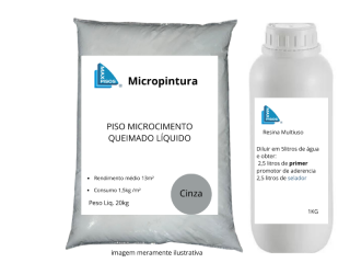 kit Micropintura Microcimento Queimado Líquido Piso Cinza 20kg 